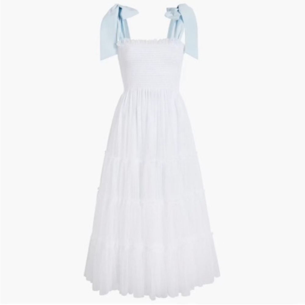 Hill House White Maxi Dress with Blue Accents